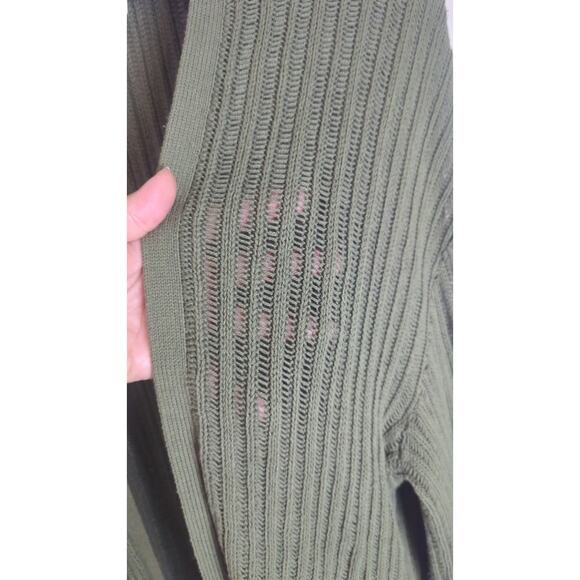 Autumn Green Long Line Slouchy Cardigan Ladder Knit Wide Sleeves Women's L - Picture 4 of 8